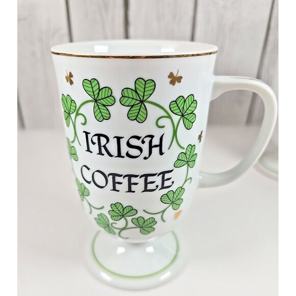 Vintage Irish Coffee Footed Mugs Set of 4 Gold Trim Shamrocks 8 oz Mugs - Picture 7 of 16